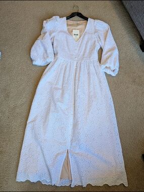 Tyler Boe White Eyelet V-Neck Midi Dress